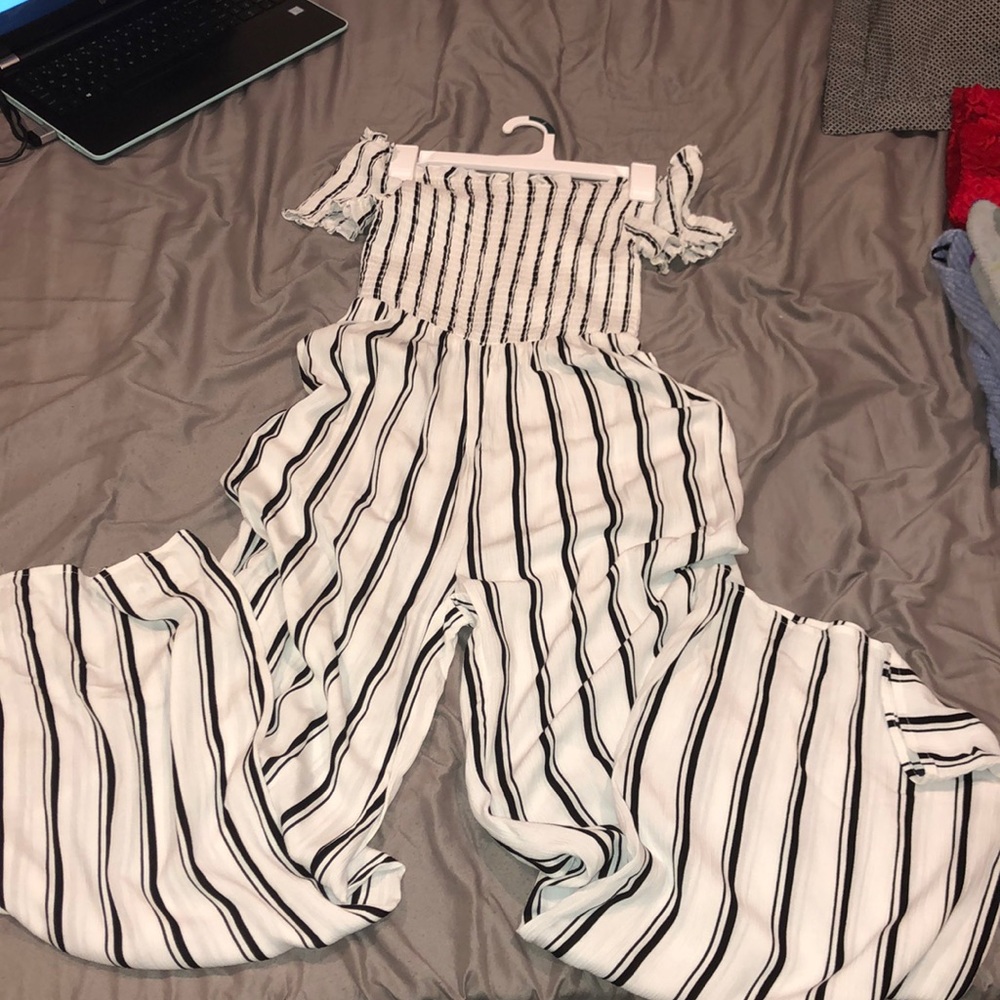 Black and White striped jumpsuit